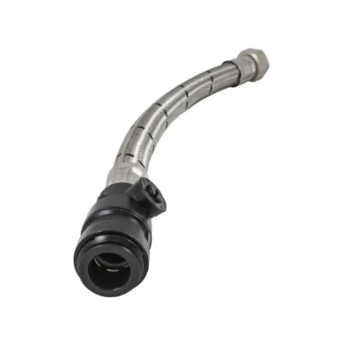 Push Fit Flexible Tap Connector - C x F with Isolating Valve - Standard Bore - 15mm x 1/2" x 300mm - WRAS Approved