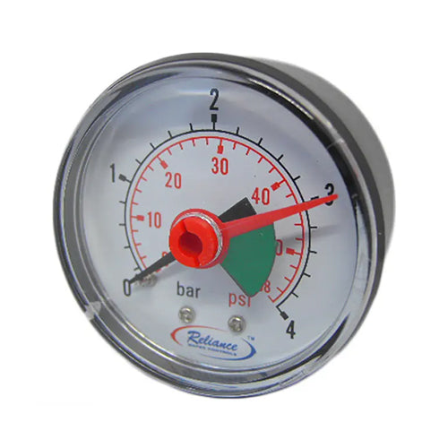 Reliance 50mm Dial Pressure Gauge 0-4 Bar - 1/4" MBSP Back Inet - GAGE250007