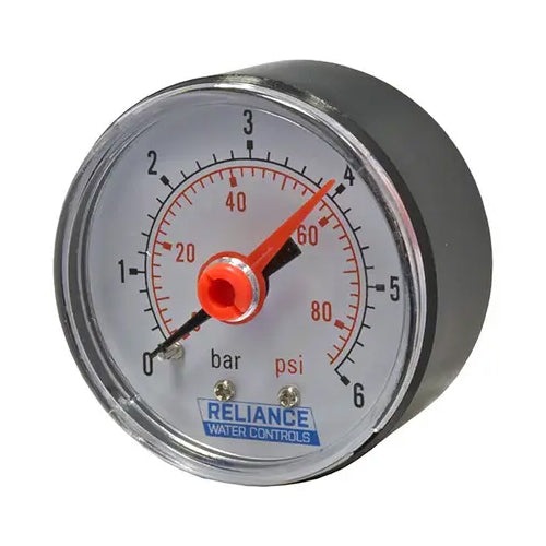 Reliance 50mm Dial Pressure Gauge 0-6 Bar - 1/4" MBSP Back Inlet - GAGE250001