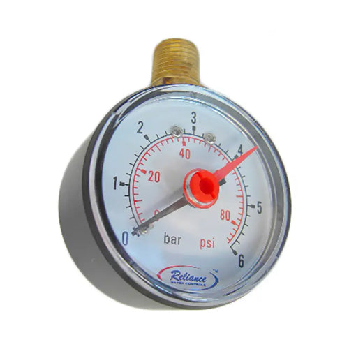 Reliance 50mm Dial Pressure Gauge 0-6 Bar - 1/4" MBSP Top Inlet - GAGE250016