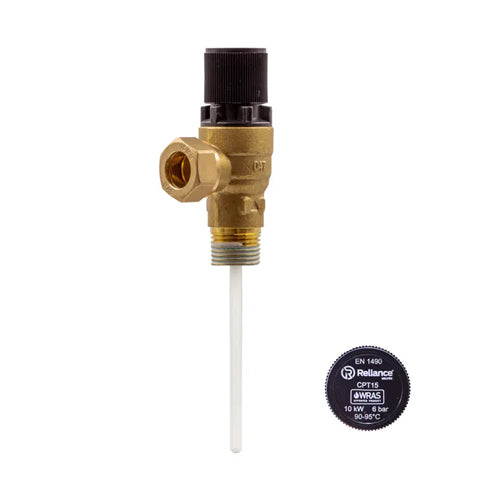 RWC CPT15 Pressure & Temperature Relief Valve - 6 Bar - 1/2" MBSP x 15mm - PTEM540020