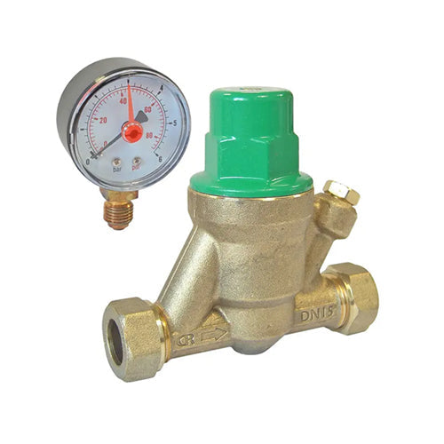 RWC Predator Pressure Reducing Valve with Pressure Gauge - 1-6 Bar - 22mm - PRED800020