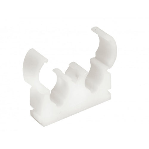 Talon Plastic Pipe Clip Hinged Double - 15mm (Bag of 50) - White - TD15