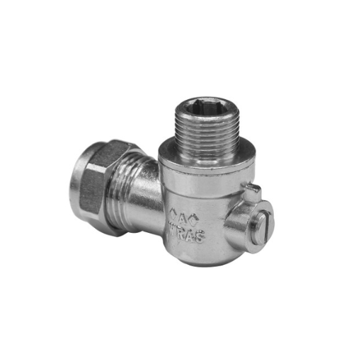 Brass Chrome Plated - Angled Flat Face Isolation Valve - 15mm x 1/2" MI - WRAS Approved