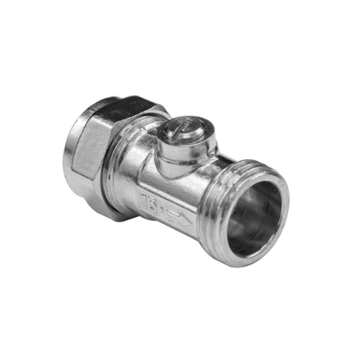 Brass Chrome Plated - Flat Face Isolation Valve - 15mm x 3/8" MI - WRAS Approved