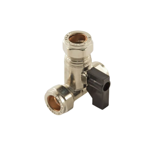 Brass Chrome Plated - Tee Isolation Valve with Lever - 15mm