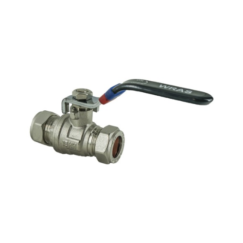 Lever Ball Valve - Black Handle with Blue & Red Bands - 15mm - WRAS Approved