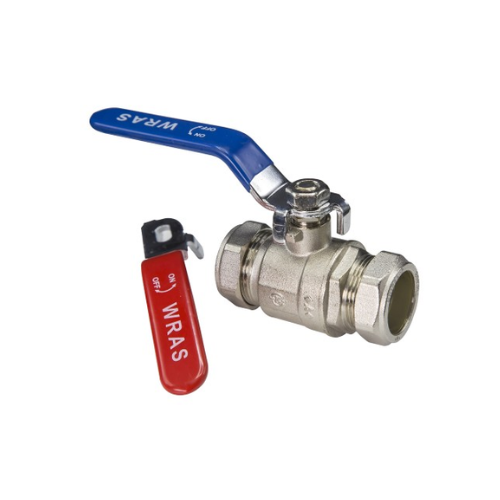 Lever Ball Valve - Full Bore - Red/Blue Handle - 42mm - WRAS Approved