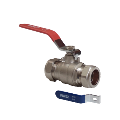 Lever Ball Valve - Red/Blue Handle - 54mm - WRAS Approved