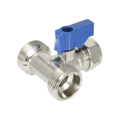 Brass Chrome Plated - Dual Tee Washing Machine Valve - 3/4" x 3/4" x 15mm