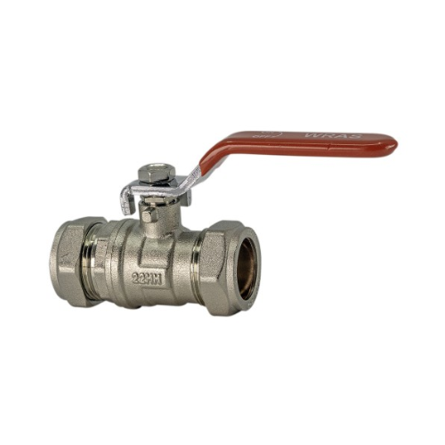 Lever Ball Valve - Red Handle - 22mm - WRAS Approved