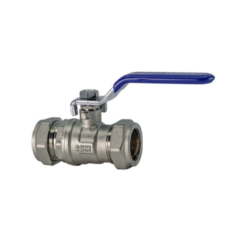 Lever Ball Valve - Blue Handle - 22mm - WRAS Approved