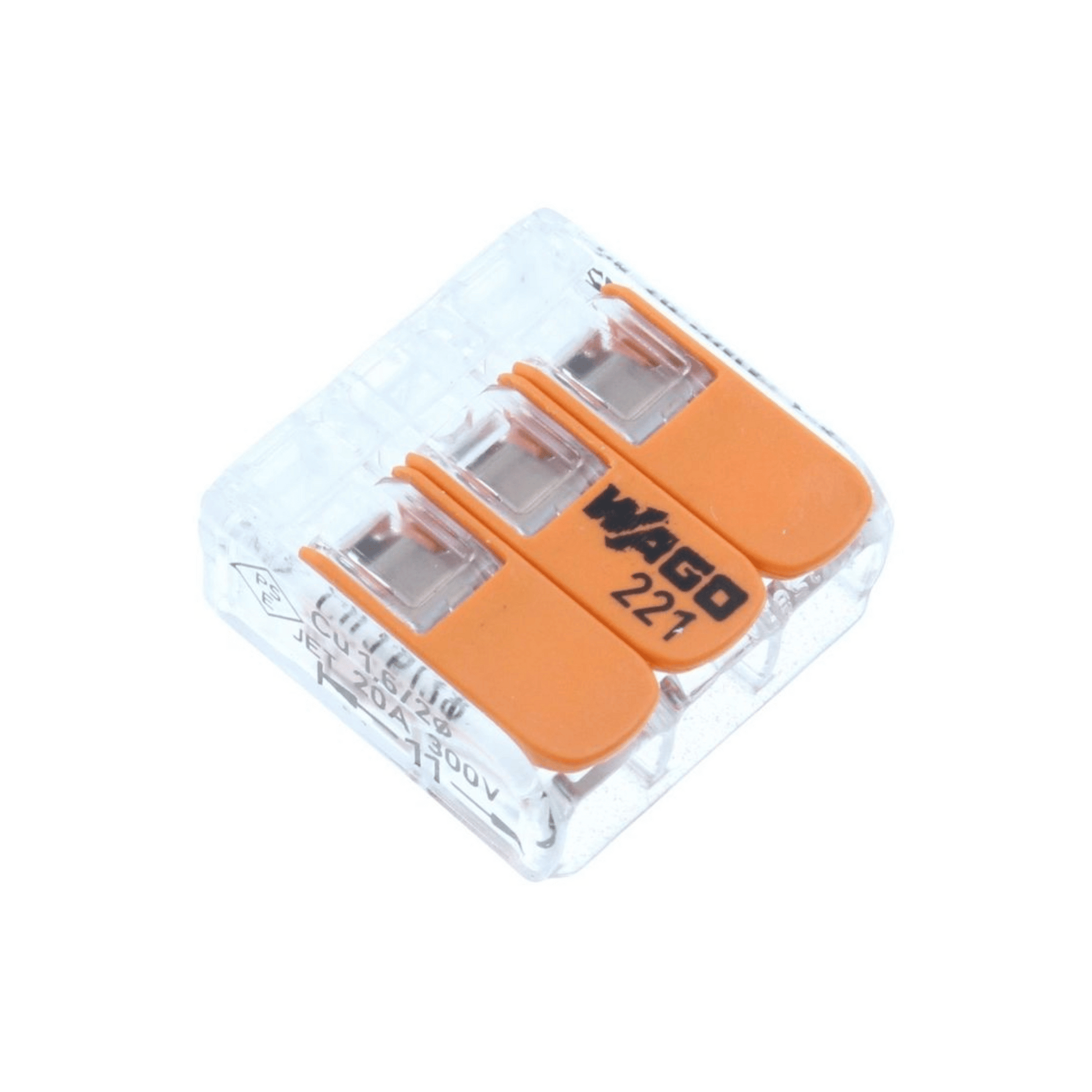 Wago 3 Way Compact Lever Connector - Box of 50 - Clear/Orange - 221-413