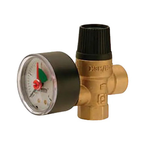 Watts Type MSM Pressure Relief Valve with Guage Port and Pressure Gauge - 3 Bar - 1/2" F/F - 210130