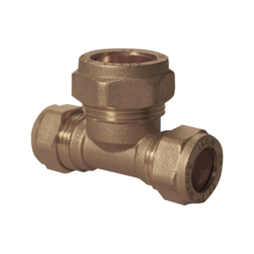 Brass Compression - Both Ends Reducing Tee - 15mm x 15mm x 22mm