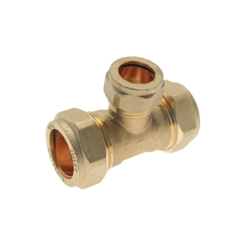 Brass Compression - Branch Reducing Tee - 22mm x 22mm x 15mm