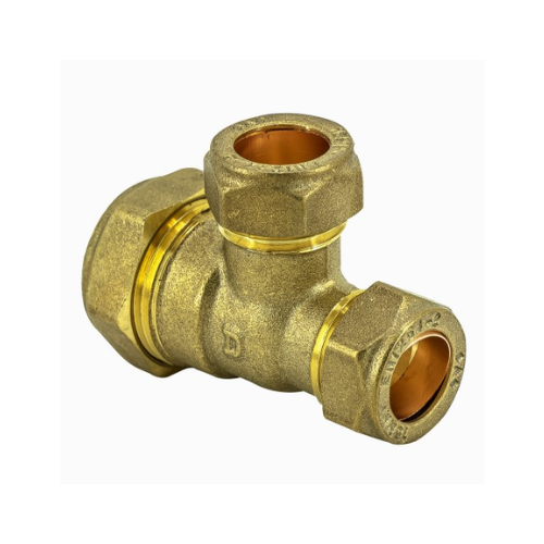 Brass Compression - Branch & One End Reducing Tee - 22mm x 15mm x 15mm