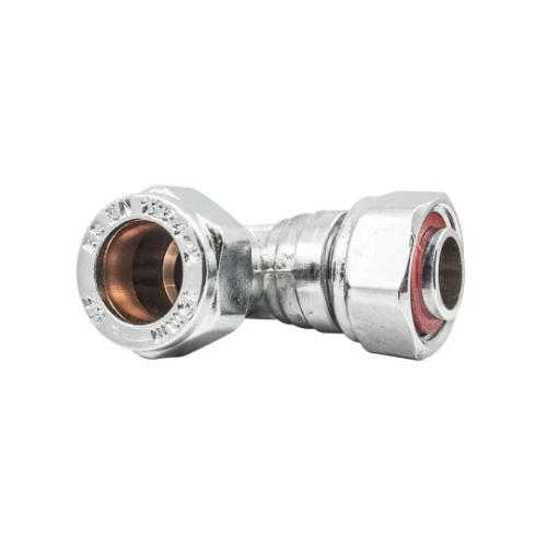 Chrome Plated Compression - Bent Tap Connector - 15mm x 1/2"