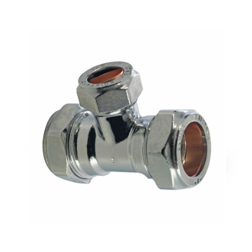 Chrome Plated Compression - Branch Reducing Tee - 22mm x 22mm x 15mm