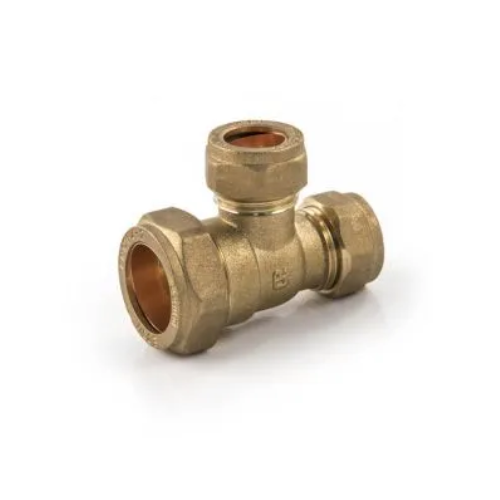 DZR Compression - Branch & One End Reducing Tee - 22mm x 15mm x 15mm