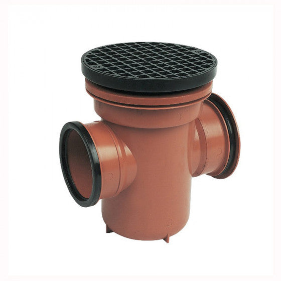 FloPlast 110mm Underground Drainage - Back Inlet Bottle Gully Trap with Circular Grid - D540