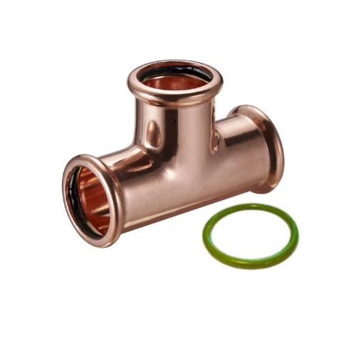 M-Press Fittings - Copper FKM for Solar, High Temp, Compressed Air & Industrial Heating - M-Profile - Press Fit - Equal Tee - 35mm