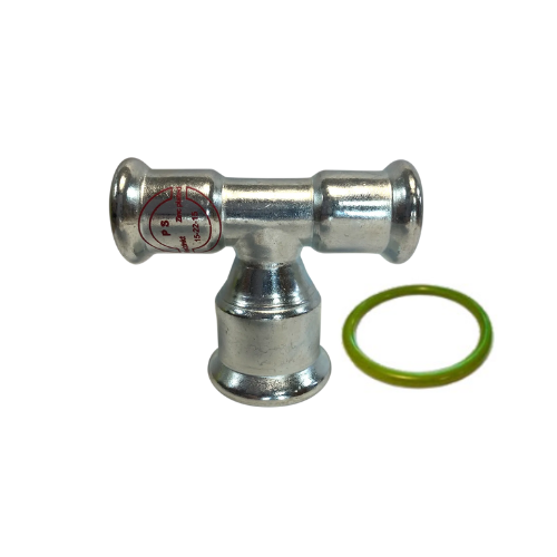 M-Press Fittings - Carbon Steel FKM - M-Profile - Press Fit - Both Ends Reducing Tee - 22mm x 22mm x 28mm