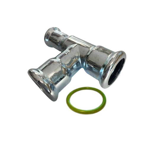 M-Press Fittings - Carbon Steel FKM for Solar, High Temp, Compressed Air & Industrial Heating - M-Profile - Press Fit - Branch & End Reducing Tee - 22mm x 15mm x 15mm