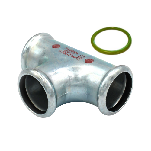 M-Press Fittings - Carbon Steel FKM for Solar, High Temp, Compressed Air & Industrial Heating - M-Profile - Press Fit - Equal Tee - 108mm