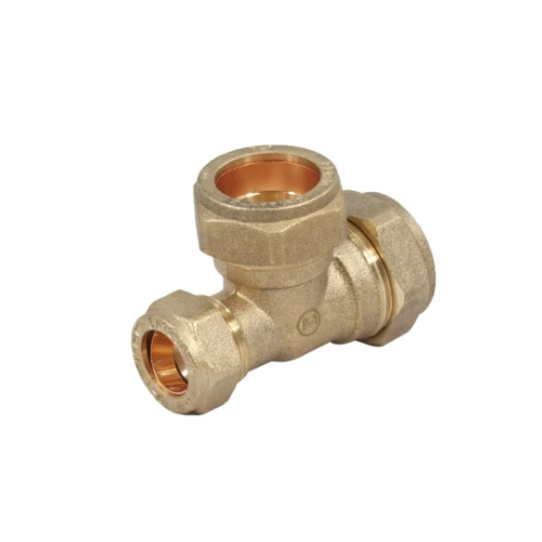 Brass Compression - One End Reducing Tee - 28mm x 22mm x 28mm
