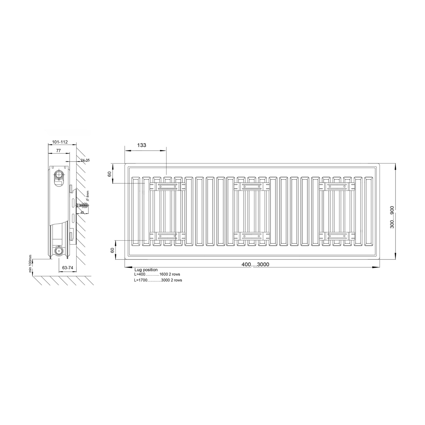 Revive2 Compact Radiator - Double Panel P+ - 400mm x 2000mm