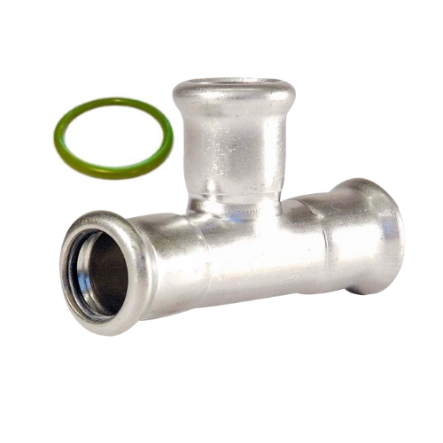 M-Press Fittings - Stainless Steel 304 FKM for Solar, High Temp, Compressed Air & Industrial Heating - M-Profile - Press Fit - Equal Tee - 35mm