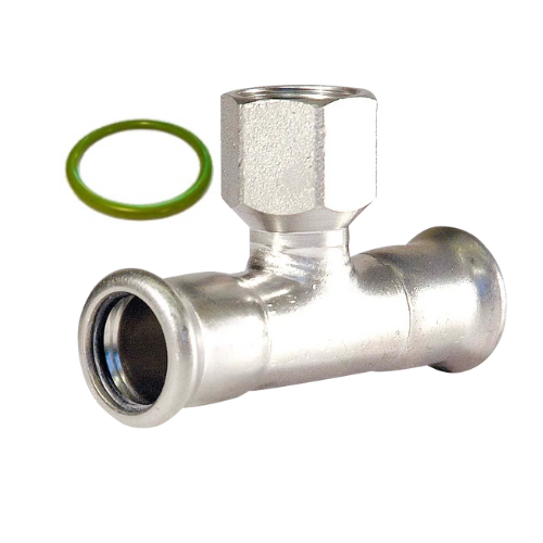 M-Press Fittings - Stainless Steel 316 FKM for Solar, High Temp, Compressed Air & Industrial Heating - M-Profile - Press Fit - Female Iron Branch Tee - 35mm x 35mm x 1/2"