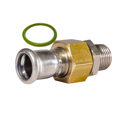 M-Press Fittings - Stainless Steel 304 FKM for Solar, High Temp, Compressed Air & Industrial Heating - M-Profile - Press Fit - Male Union with Flat Seal - 15mm x 1/2"