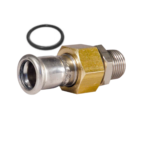 M-Press Fittings - Stainless Steel 304 Water - M-Profile - Press Fit - Male Union with Flat Seal - 15mm x 1/2"