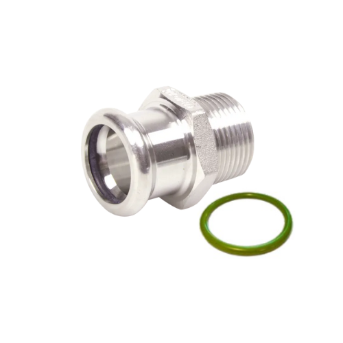 M-Press Fittings - Stainless Steel 304 FKM for Solar, High Temp, Compressed Air & Industrial Heating - M-Profile - Press Fit - Male Iron Coupling - 22mm x 3/4"