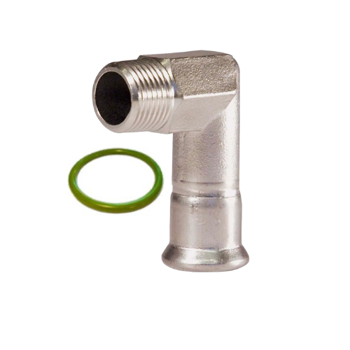 M-Press Fittings - Stainless Steel 316 FKM for Solar, High Temp, Compressed Air & Industrial Heating - M-Profile - Press Fit - Male Iron Elbow - 22mm x 3/4"