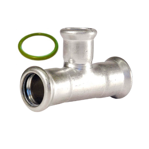 M-Press Fittings - Stainless Steel 304 FKM for Solar, High Temp, Compressed Air & Industrial Heating - M-Profile - Press Fit - Branch Reducing Tee - 89mm x 89mm x 22mm
